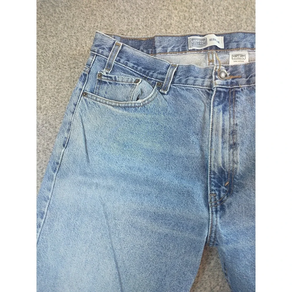Signature Levi Strauss & Co Mens 36x27 Regular Fit Light Wash Blue Jeans Cotton